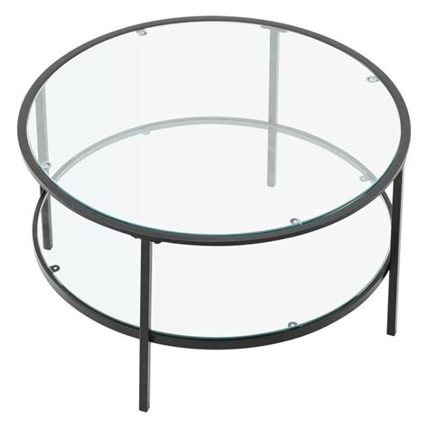 2 Tier Coffee Table Round Glass Living Room Centre Table With Black Me Quildinc