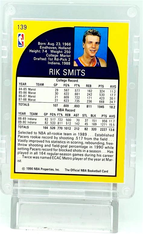 Vintage 1990 NBA Hoops Rik Smits 139 Blue Jersey 24 Indiana Pacers