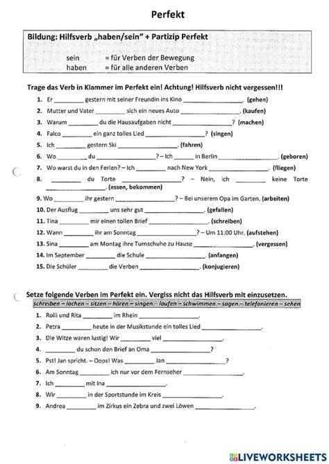 Perfektsatz Partizip Ii Online Worksheet For 7 You Can Do The