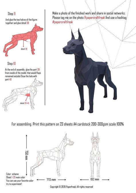 Papercraft D Doberman New Real Size Pepakura Pdf Template Low Etsy