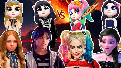 Wednesday Addams And Frozen Queen Else Vs M Gan Doll And Harley Quinn