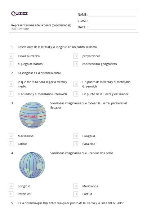 Latitud Y Longitud Hojas De Trabajo Para Grado En Quizizz