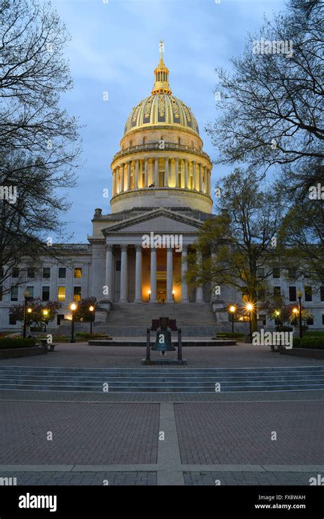 USA West Virginia WV Charleston state capitol building dome at night ...