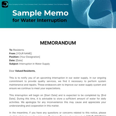 Free Sample Memo For Water Interruption Template Edit Online