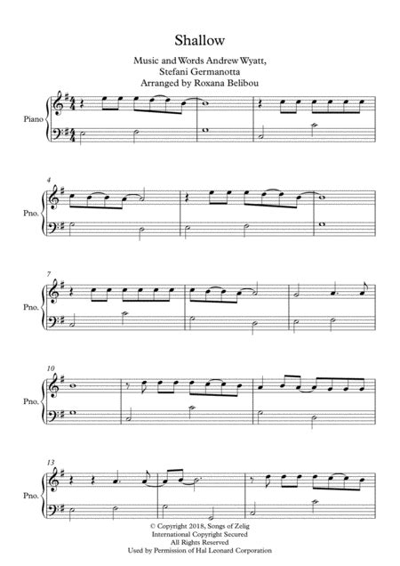 Shallow Arr Roxana Belibou Sheet Music Lady Gaga Piano Solo