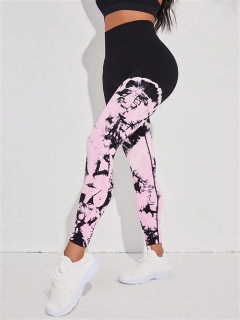 Yoga Trendy Tie Dye Wideband Waist Sports Leggings SHEIN USA