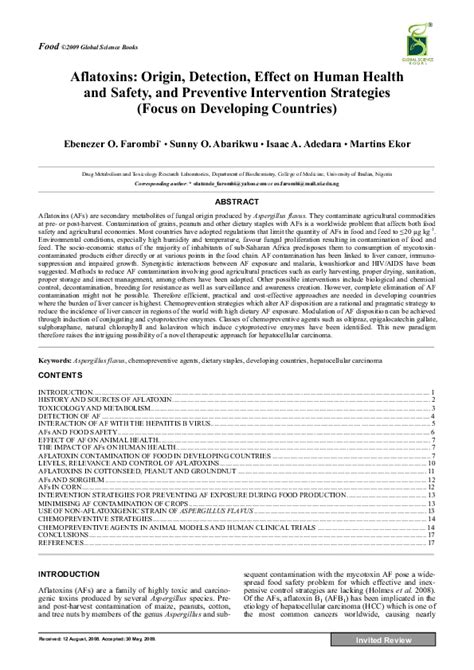 Aflatoxins Origin Detection Effect On Human Health And Safety And