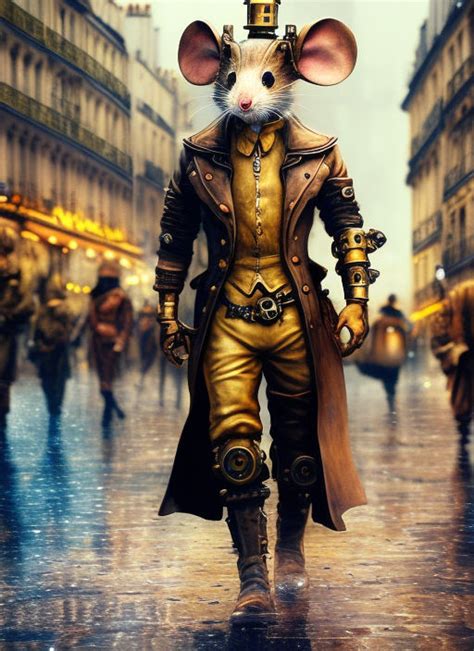 Mouse Steampunk Style Walking In The Streets Of Paris By Claudio Milone