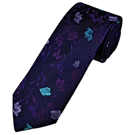 Tresanti Reale Navy Blue Purple Magenta Violet And Turquoise Flower Pattern Mens Silk Tie From