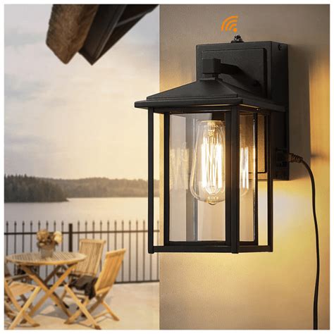 Modern Outdoor Porch Light with Built-in GFCI Outlet Dusk to Dawn ...