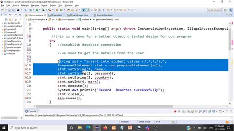 JDBC Insert Operation Using PreparedStatement Java Programming