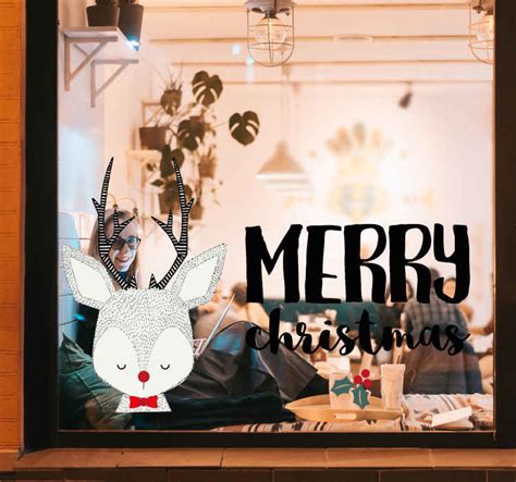 Fenster Sticker Frohe Weihnachten Mit Rentierfreunden TenStickers