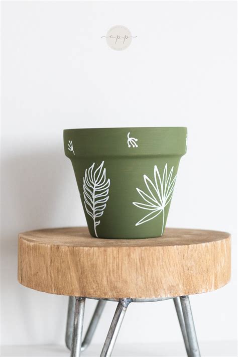 Lush Green Botanical Pot Hand Painted Terracotta Pot With Etsy