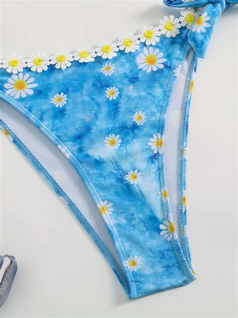 Daisy Pattern Bikini Criss Cross Straps Tie Side High Cut Temu Australia