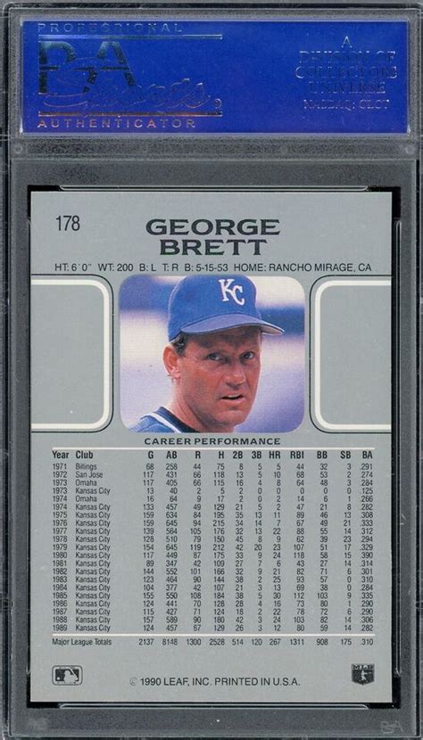 1990 Leaf Baseball 178 George Brett PSA 10 EBay