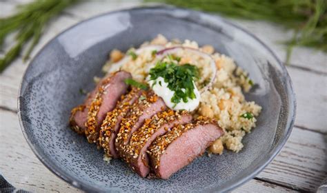 Dukkah Coated Lamb With Moroccan Cous Cous Everyday Gourmet