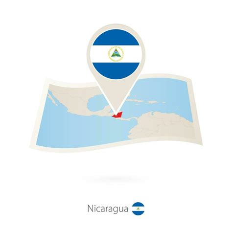 Doblada Papel Mapa De Nicaragua Con Bandera Alfiler De Nicaragua