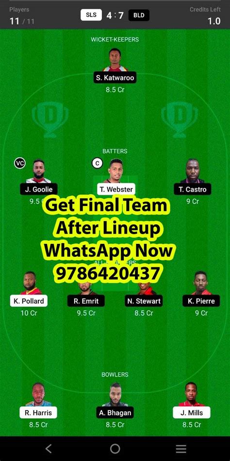 SLS Vs BLD 16th Match Dream11 Team Fantasy Prediction Dream11 Trinidad