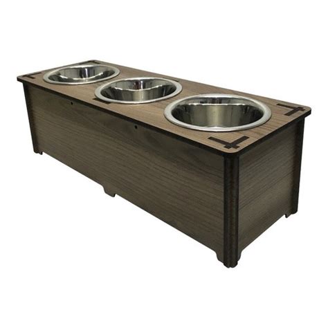 Comedouro Bebedouro Elevado Triplo Cachorro Gato Mdf Tigelas Inox Ml