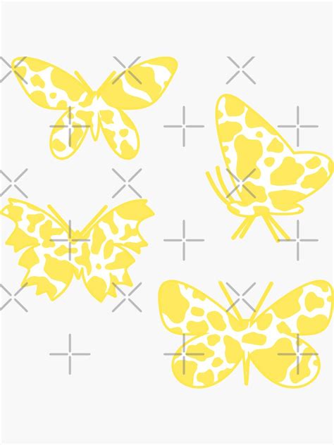 Yellow Aesthetic Butterfly Cow Print Pattern Sticker For Sale By Designsbyanane Redbubble