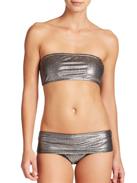 Lyst Marie France Van Damme Two Piece Metallic Rafia Bandeau Bikini