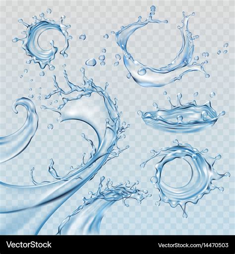 Set Water Splashes And Flows Royalty Free Vector Image