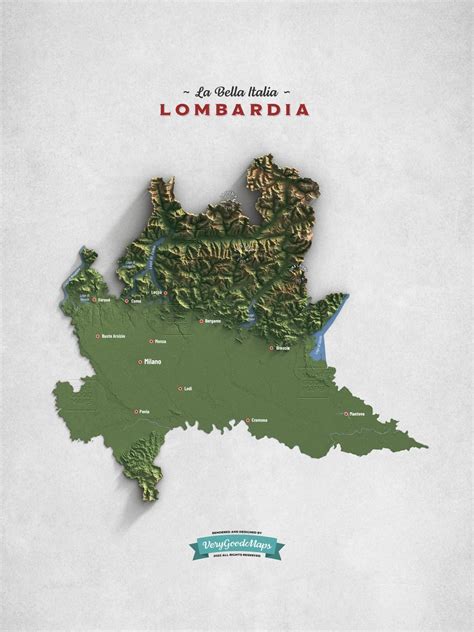 Exaggerated Relief Map Of Lombardy Italy By Maps On The Web