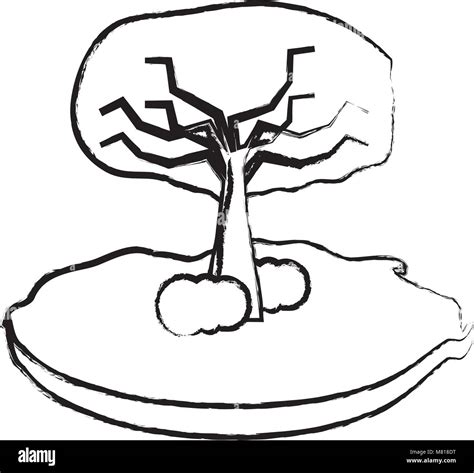 Croquis del árbol con arbustos icono sobre fondo blanco ilustración