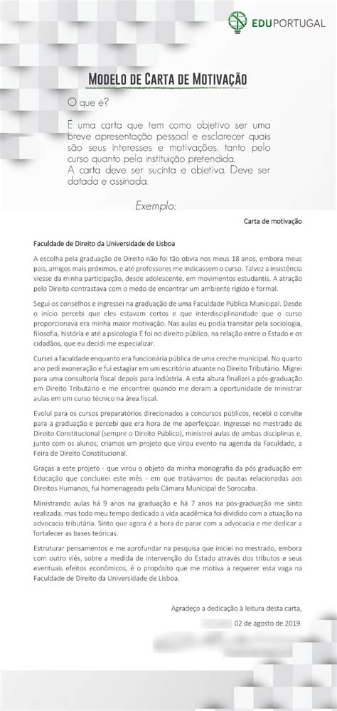 PDF Modelo de Carta de Motivação Eduportugal 2020 2 18 Carta