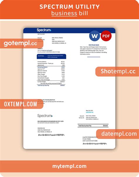 Spectrum Business Utility Bill Word And PDF Template