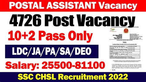 Ssc Postal Assistant Recruitment Ssc Chsl Recruitment Ldc