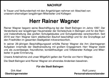 Traueranzeigen von Rainer Wagner Schwarzwälder Bote Trauer