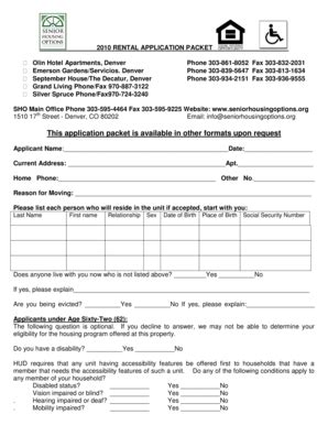 Fillable Online RENTAL APPLICATION Senior Housing Options Fax Email