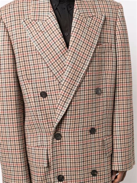 Balenciaga Boxy Double Breasted Houndstooth Coat In Brown ModeSens