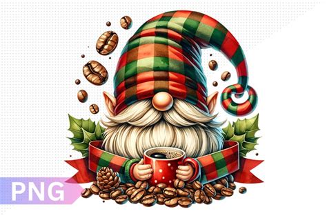 Christmas Coffee Gnome Sublimation Clipart Png