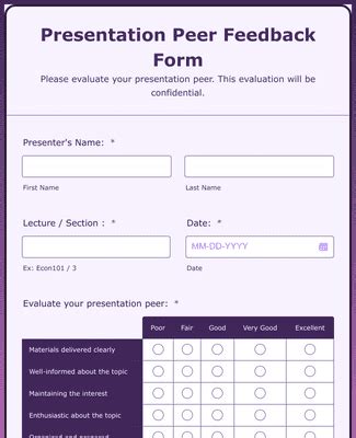 Presentation Peer Feedback Form Template Jotform