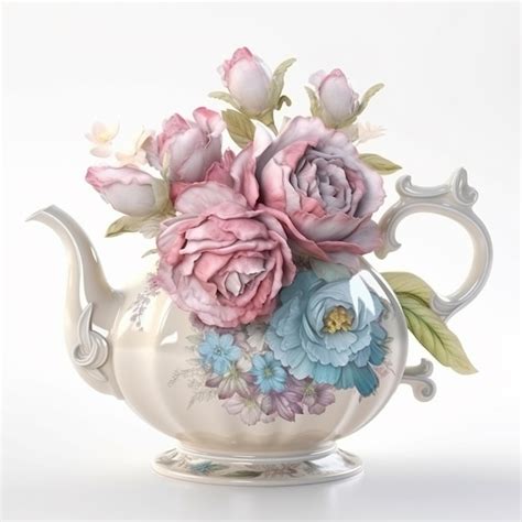 Premium AI Image A Teapot With Flowers And A Tea Pot With A Handle