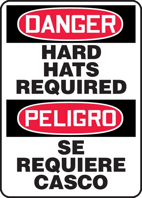 Hard Hats Required Bilingual Osha Danger Safety Sign Sbmppa108