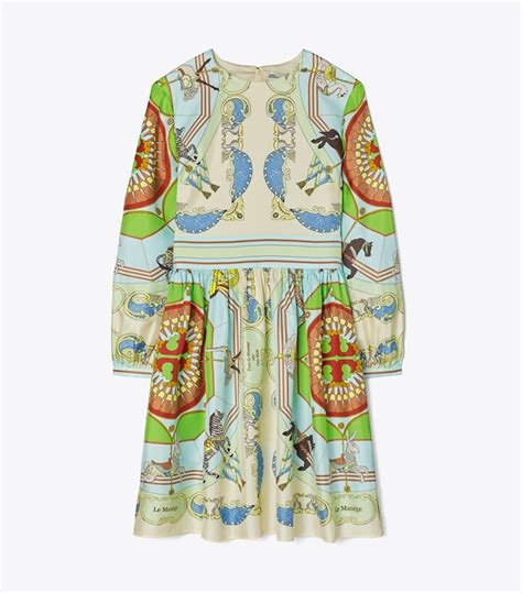 Short Printed Silk Dress Women S Designer Dresses Tory Burch