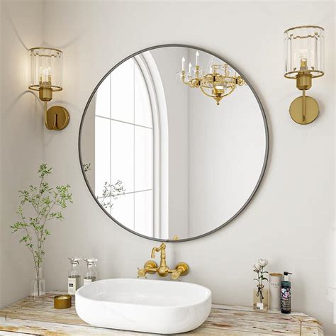 GLSLAND 35 In W X 35 In H Large Round Metal Framed Wall Bathroom