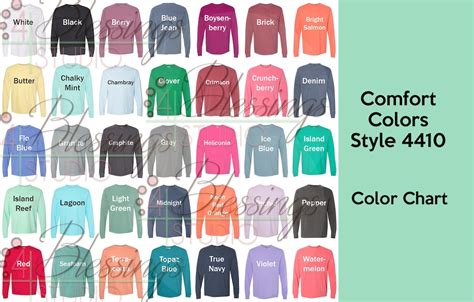 Comfort Colors 4410 Color Chart Digital File Garment Dyed Heavyweight Long Sleeve Pocket T Shirt