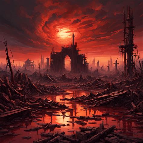 Apocalyptic landscape bathed in the eerie glow of a setting ... by Ben ...