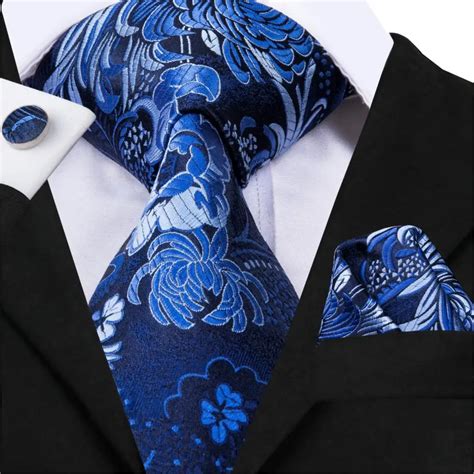 Hi Tie Designer Brand Men S Ties Luxury Blue Floral Pattern Neckties Set 100 Silk Hand Made