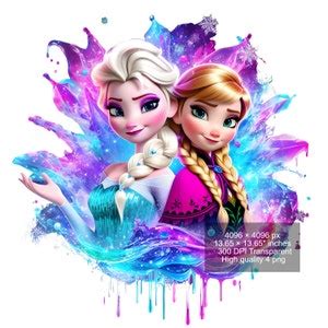 4 PNG Elsa And Anna Frozen Splash And Watercolor Digital Design PNG