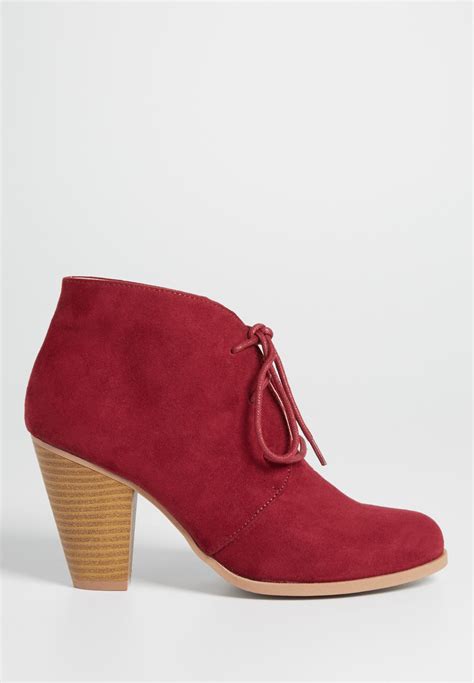 Daphne Faux Suede Heeled Ankle Bootie In Burgundy Faux Suede Heels