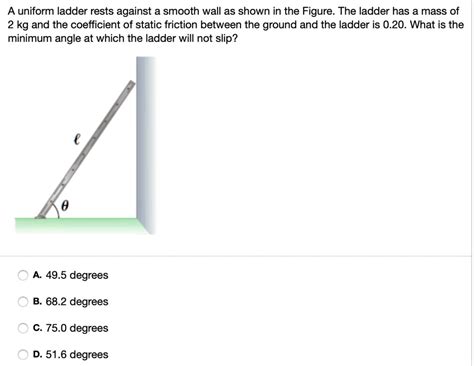 Solved A Uniform Ladder Rests Against A Smooth Wall As Shown In The Figure The Ladder Has A