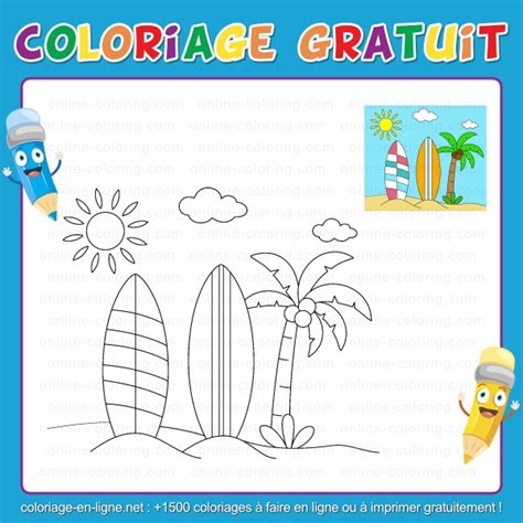 Coloriage Planches De Surf Sur Une Plage Ensoleill E Coloriage