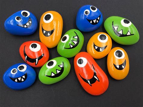 Silly Monster Pocket Rocks Set Set Of 4 Monster Worry Stones Etsy