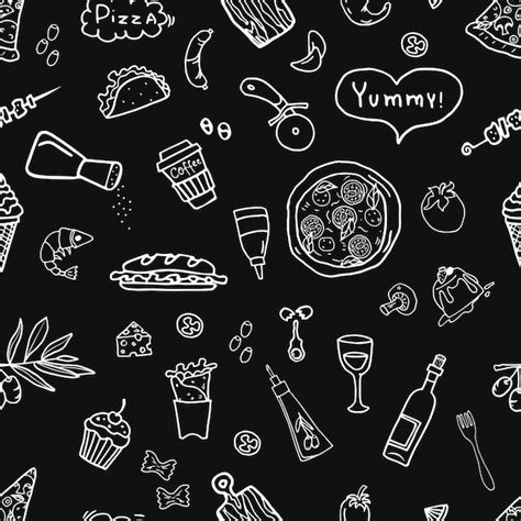 Premium Vector Seamless Pattern With Handdrawn Food Elements Outline