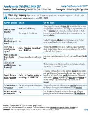 Fillable Online Info Kaiserpermanente Summary Of Benefits And Coverage